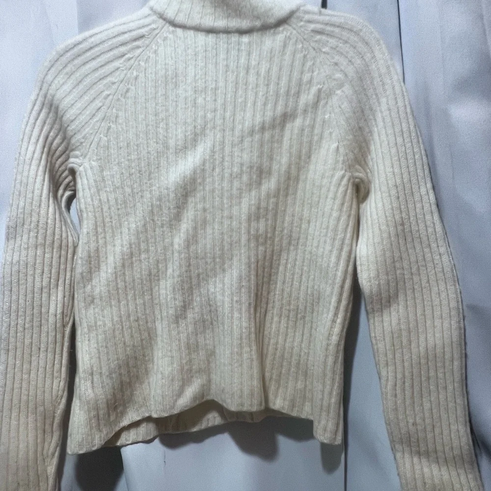Lauren Ralph Lauren 100% Lambswool Ribbed Zip Sweater Jacket Medium Cream - Picture 8 of 8